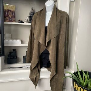 Olive green suede like waterfall jacket.